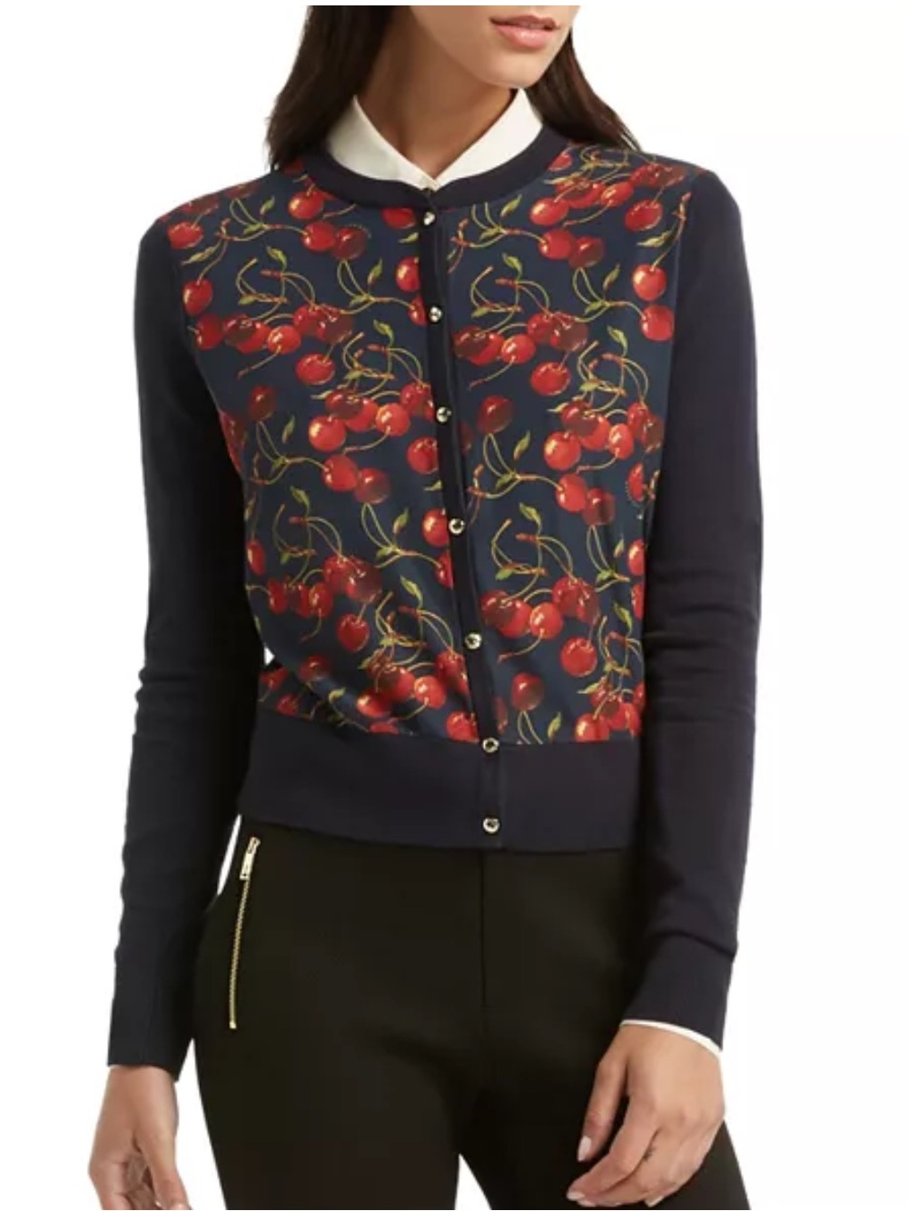 Ted Baker Cheerful Cherry Print navy blue cardigan